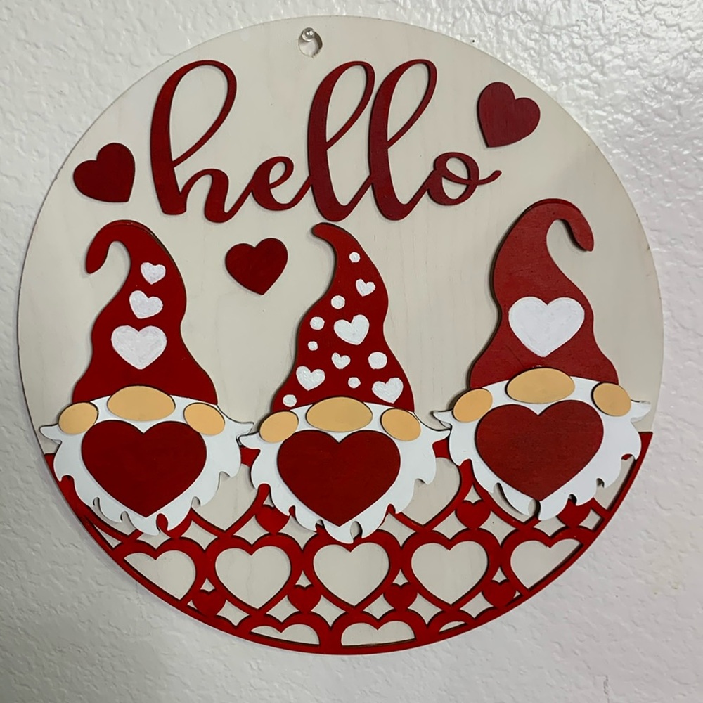 Hand Crafted Wooden Door Hanger Laser Cut
" Hello “ Gnome Sign